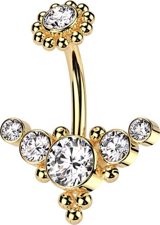 Hollywood Body Jewelry Banane Innengewinde silber mit Kugelblume silber Kristall silber und front mittig mit Kugeln und fün (Chirurgenstahl 316L)