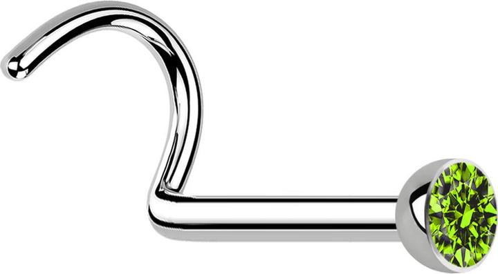 Produktbild Star Piercing Nasenstecker gebogen silber mit Kristall hellgrün (Chirurgenstahl 316L, ohne Messing)
