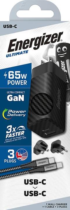 Actual product image Energizer Power Delivery Charger - 65 W - EU/UK/US incl. USB-C to USB-C cable (65 W)