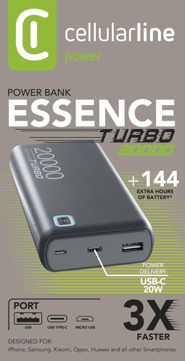 Immagine prodotto Cellularline Essence Turbo 20000 (20000 mAh, 20 W, 74 Wh)