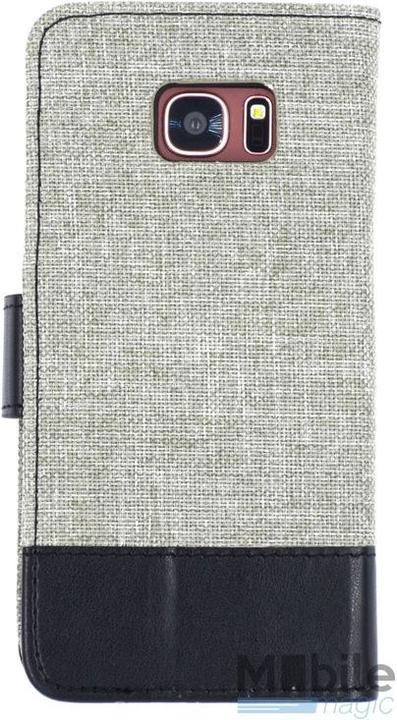 Produktbild Hermex Samsung Galaxy S6 Edge Stoff Leder Hülle Etui Flipcase Cover Case Tasche Canvas Kartenfach GRAU