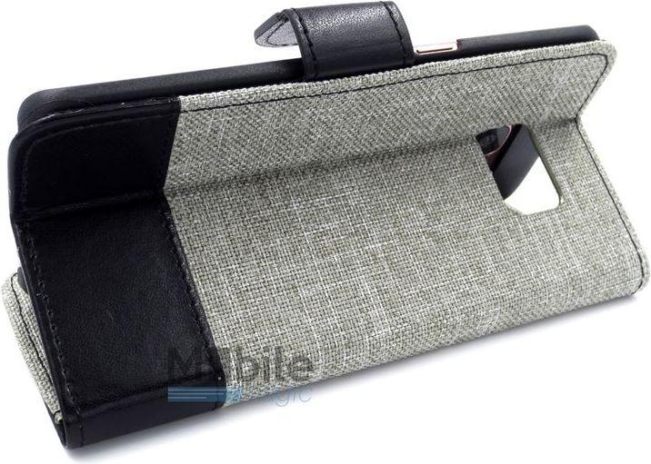 Produktbild Hermex Samsung Galaxy S6 Edge Stoff Leder Hülle Etui Flipcase Cover Case Tasche Canvas Kartenfach GRAU
