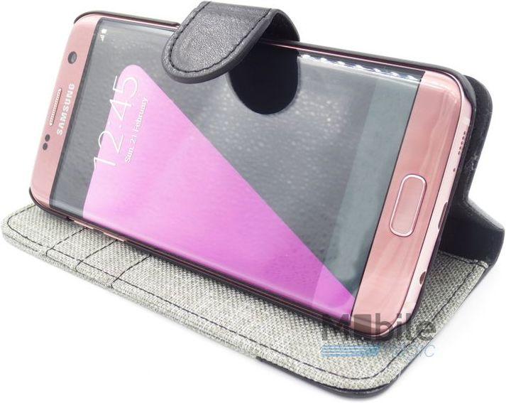 Produktbild Hermex Samsung Galaxy S6 Edge Stoff Leder Hülle Etui Flipcase Cover Case Tasche Canvas Kartenfach GRAU