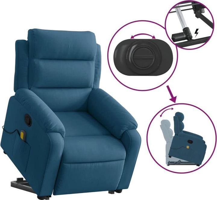 Immagine prodotto VidaXL Poltrona massaggiante con supporto stand-up Poltrona TV Poltrona relax in velluto blu
