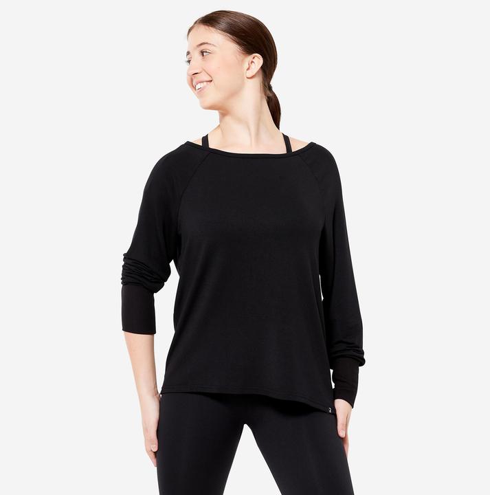 Domyos Sweatshirt Modern Dance Damen fliessend - schwarz