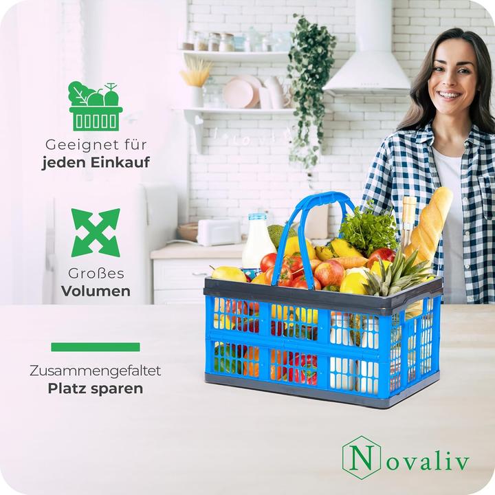 Actual product image Novaliv Klappbox Blau 2er Set - 16L Faltkorb mit Henkeln - Vielseitiger Einkaufskorb - Praktische Au (16 l)