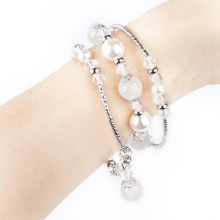 Produktbild Hermex Apple Watch 44mm / 42mm Damen Luxus Charm Armband Perlen SILBER WEISS