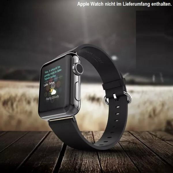 Produktbild Hermex Apple Watch 40mm / 38mm HOCO Echtleder Armband Band mit Adapter SCHWARZ