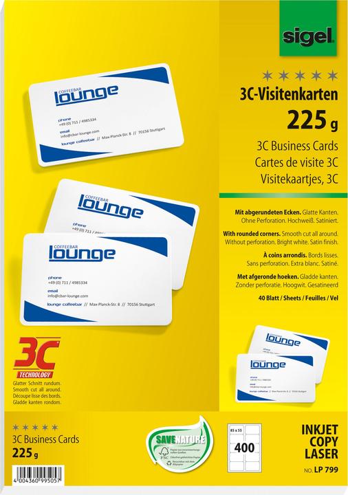 Produktbild Sigel Visitenkarten 3C (225 g/m², 400 x, A4)