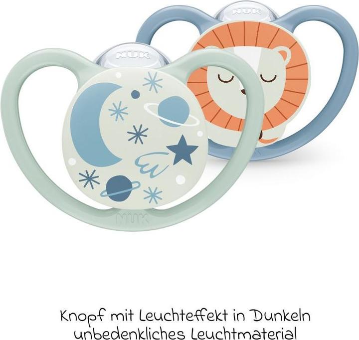Actual product image NUK Space Night silicone dummy 18-36M, 2 pcs, blue/mint (2 x, 18 - 36 M.)