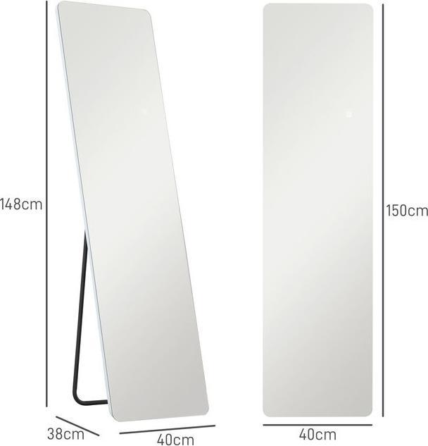 Produktbild Swisshandel24 Ganzkörperspiegel, 150 x 40 cm Standspiegel mit LED-Beleuchtung, Transparent (150 x 40 cm)