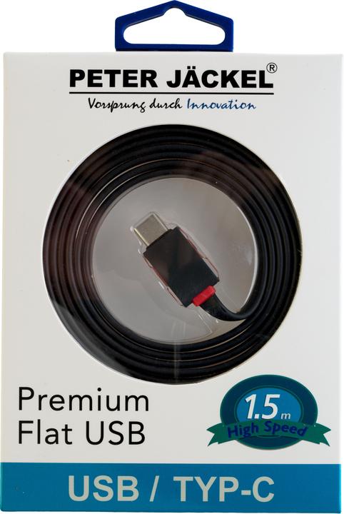 Produktbild Peter Jäckel FLAT 1,5m USB Data Cable Black Typ-C USB mit Sync- und Ladefunktion (1.50 m, USB 2.0)
