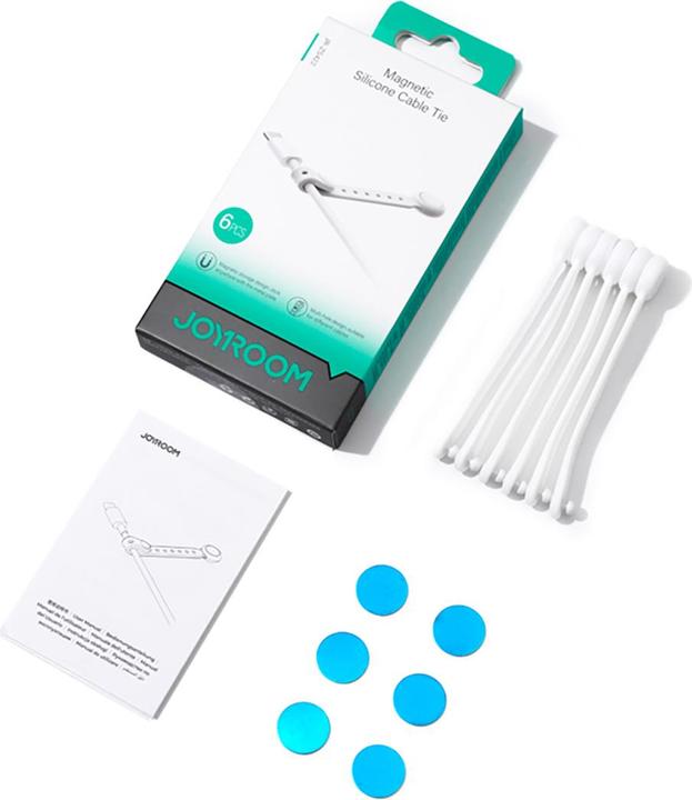 Produktbild Joyroom JR-ZS422 Silicone Cable Tie with Magnet, Set of 6 - White (Kunststoffkabelbinder)