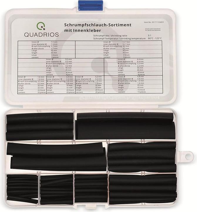 Actual product image Quadrios Premium heat shrink tubing assortment, 100 pieces - shrink ratio 3:1, with inner adhesive (100 x)