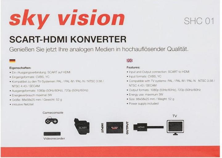 Actual product image Sky Vision SCART to HDMI Converter, PAL, NTSC, 1080P, VHS, Xbox, PS3
