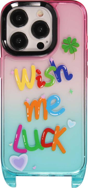 Immagine prodotto PhoneLook Coperchio in gomma trasparente WISH ME LUCK con gancio per cordino (senza cordino) /blu (Apple iPhone 15 Pro Max)