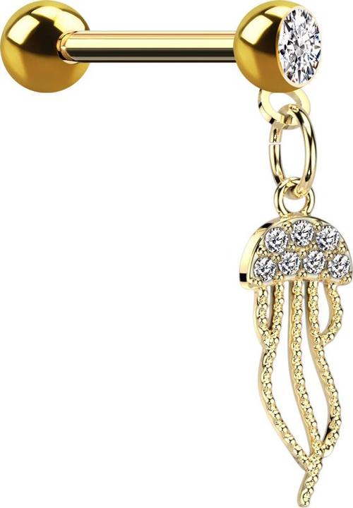 Image du produit Star Piercing Micro Barbell vergoldet mit Kugel und Kugel Kristall silber Anhänger Qualle (Acier chirurgical 316L, Laiton)