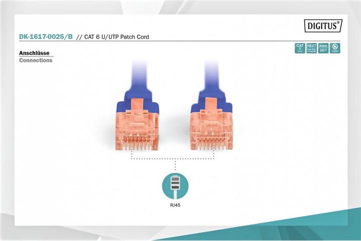 Image du produit Digitus CAT 6 Câble patch U-UTP Cu LSZH AWG 26/7 Longueur 0,25 m Couleur bleu (U/UTP, CAT6, 0.25 m)