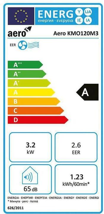 Label énergétique Aero KMO120M3 (54 m², 11000 BTU/h)