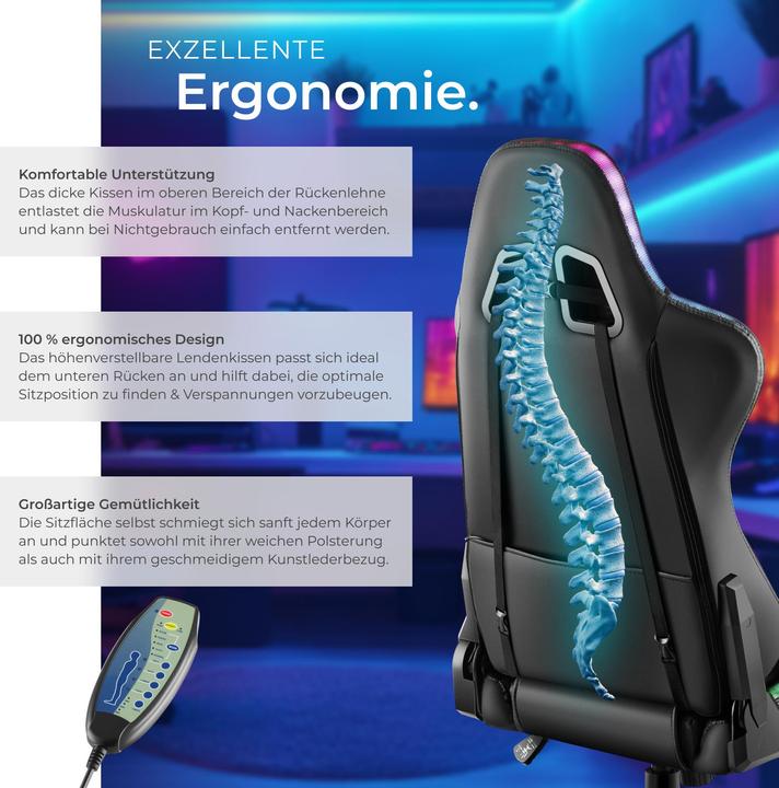Produktbild tectake Gamingstuhl Tartaros, LED, Massagefunktion