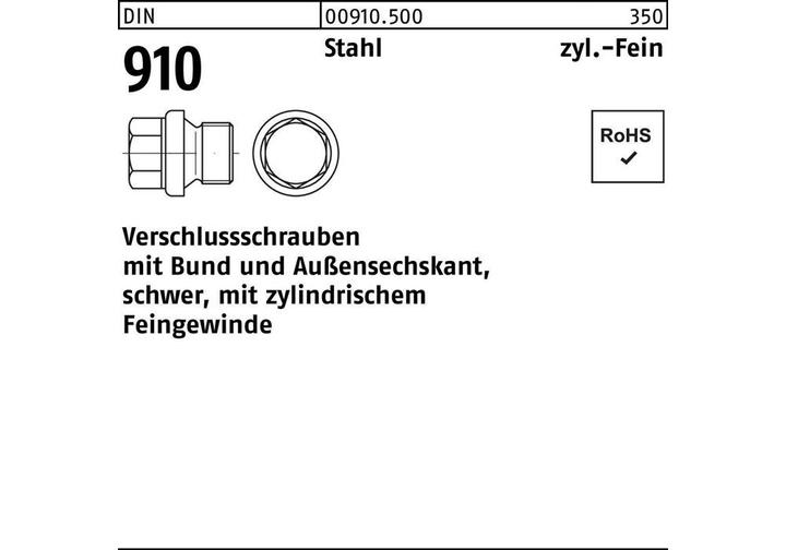 Produktbild SanDisk DIN 910 Verschlussschraube Feingewinde VG M30x1,5 Stahl 5.8 blank ASK m. Bund