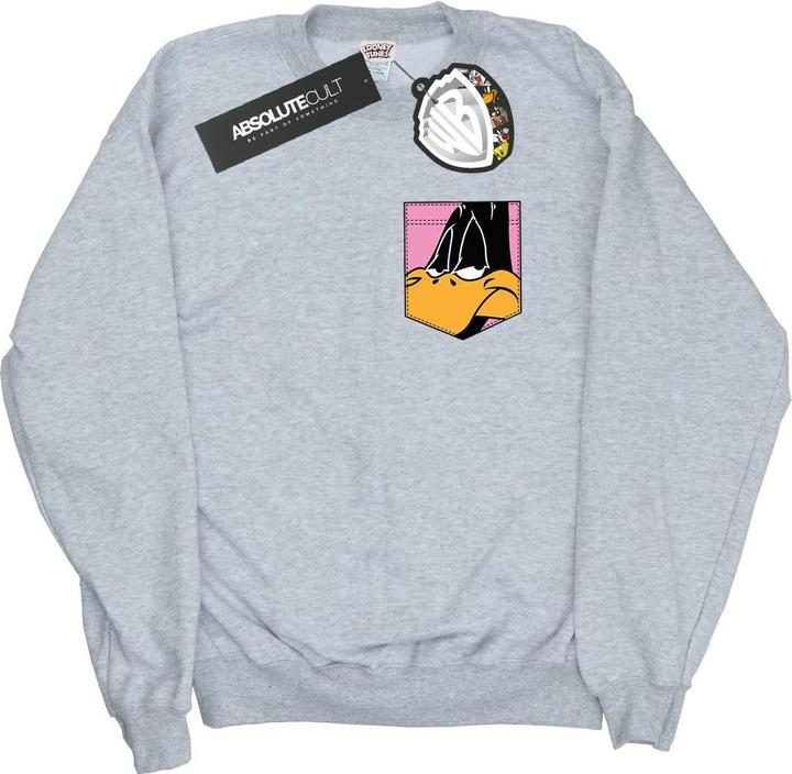 Looney Tunes Daffy Duck Face Faux Pocket Sweatshirt