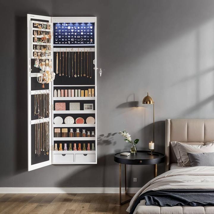 Produktbild Songmics Schmuckschrank weiss ohne Fachböden mit Beleuchtung