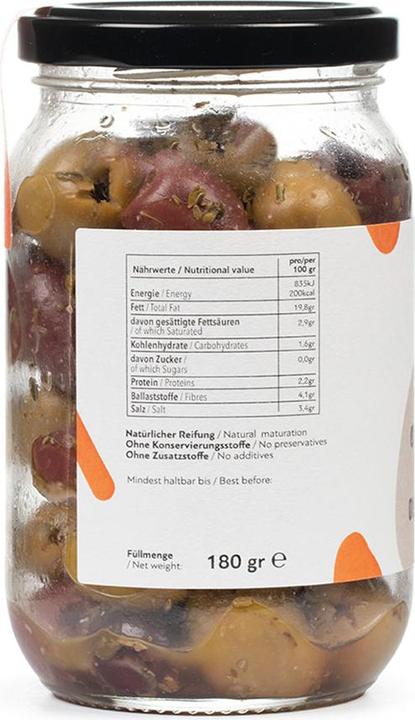 Delinio Bio Oliven Mix - Grüne und Kalamata - mit Kräutern, ohne Stein (350 g)