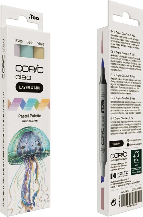 Image du produit Copic CIAO - Marqueurs (BV-00 Ombre Mauve, BG-01 Aqua Blue, YR-20 Yellowish Shade, 6 mm, 3 x)