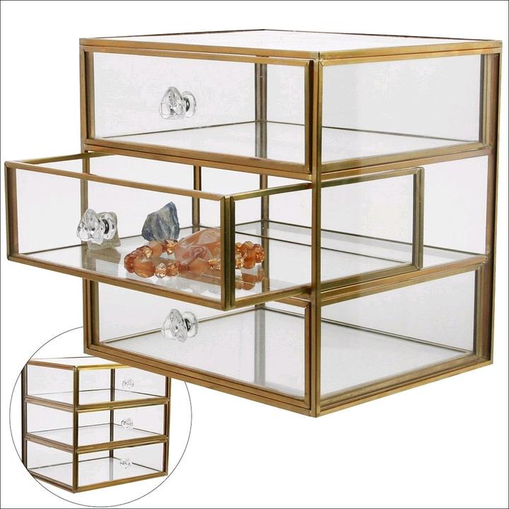 Actual product image Safe Real glass display cabinet with 3 drawers 18 x 14.6 x 18 cm