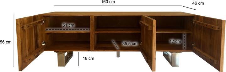 Actual product image FineBuy TV Schrank Lowboard 160 cm Holz Massiv Fernsehkommode Fernsehschrank