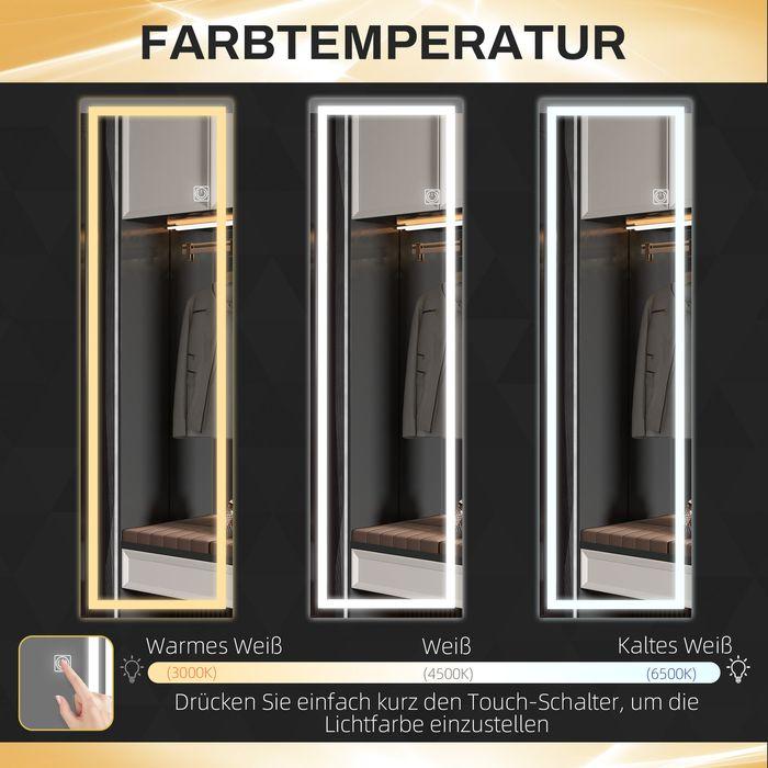 Produktbild Swisshandel24 Wandspiegel 120 x 40 cm Ganzkörperspiegel mit LED-Beleuchtung, 3 Lichtbarben (40 x 120 cm)