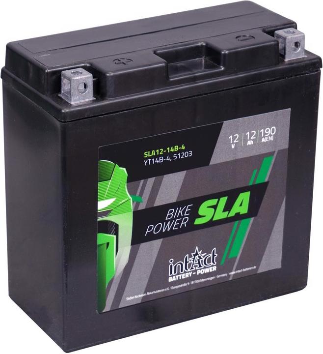 Intact SLA12-14B-4 Bike-Power SLA 12Ah Motorradbatterie (DIN 51201) YT14B-BS, YT14B-4 (12 V, 12 Ah, 190 A)