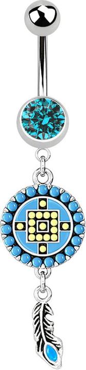 Produktbild Star Piercing Banane silber mit Anhänger Aztec Tribal rund (Messing, Chirurgenstahl 316L)