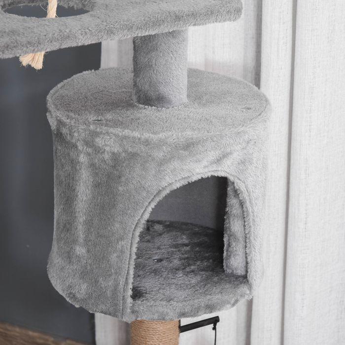 Produktbild Swisshandel24 Kratzbaum 120 cm Jutestamm, für Katzen bis 5 kg, Hellgrau (120 cm, Hellgrau+Beige)