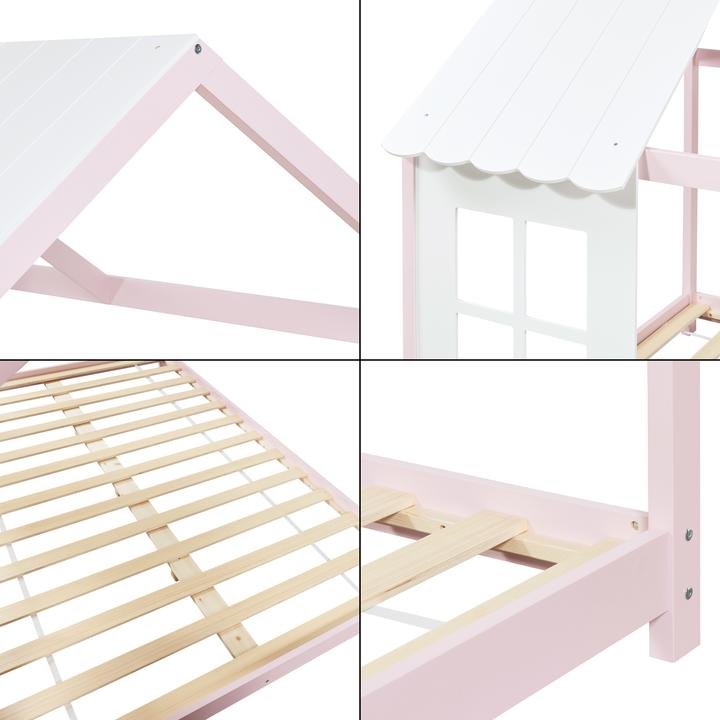 Immagine prodotto En.Casa Halboffenes Kinderbett Tostedt mit Matratze 120x200 cm Rosa/Weiss (120 x 200 cm)