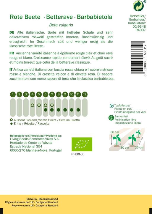 Produktbild Living Seeds Randen / rote Beete, Chioggia (Gemüsesamen)