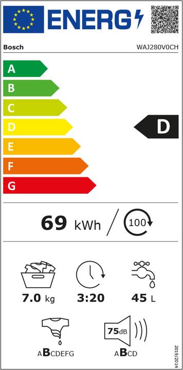 Energie-Label Bosch Hausgeräte WAJ280H5 (7 kg, Links)