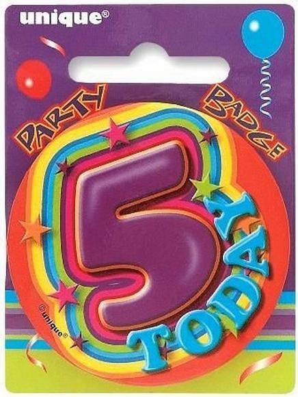 Produktbild Unique Party Regenbogen Abzeichen Today 5. Geburtstag