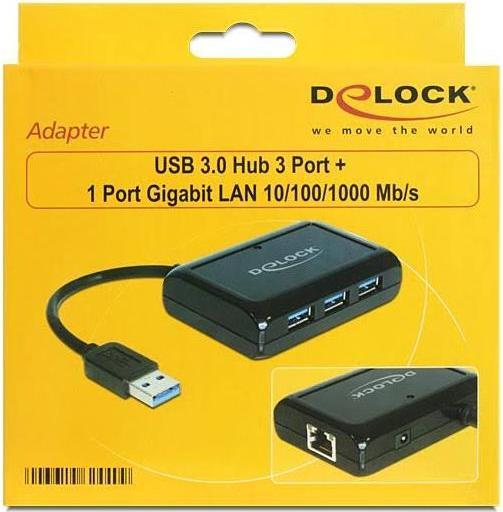 Actual product image Delock USB 3.0 Hub + RJ45 Gigabit Port (USB-A, 4 Ports)