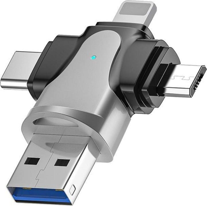 Image du produit PowerGuard Adaptateur 4 en 1 USB-C Lightning MicroUSB & MicroSD Card Reader (USB Type C, Lightning, Micro USB)