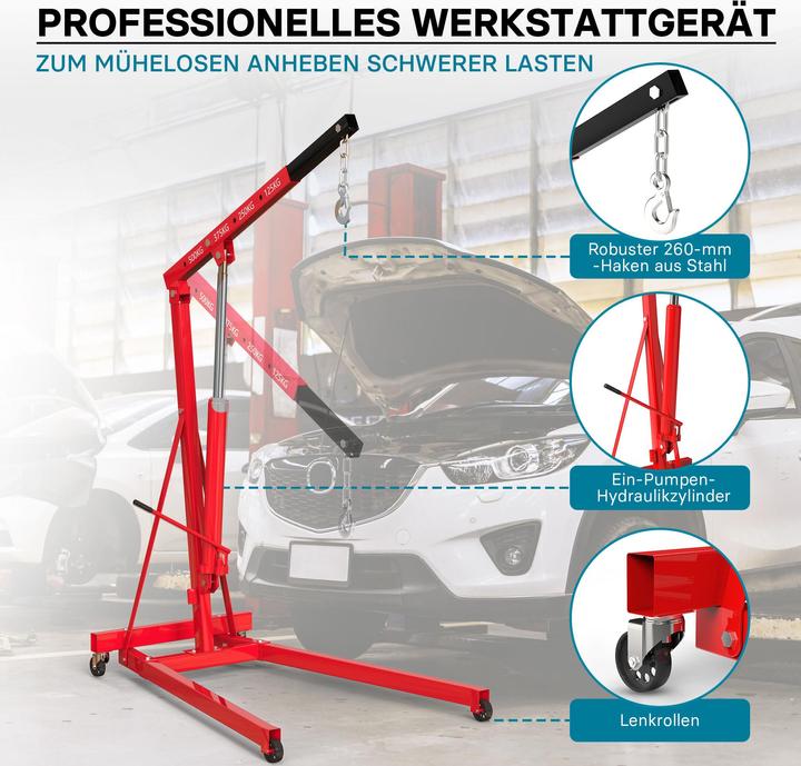 Produktbild Wiltec Werkstattkran bis 500kg Motorkran Getriebekran Motorheber Hebekran Faulenzer