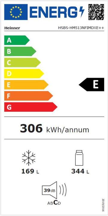 Energy Label Heinner HSBS-HM513NFIMDXE++ (513 l)