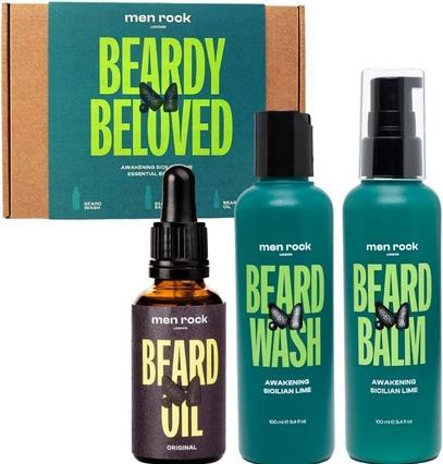 Immagine prodotto Men Rock Kit barba Beardy Beloved Awakening Sicilian Lime, balsamo per barba 100ml, lavaggio barba 100ml