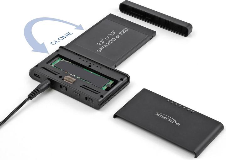 Actual product image Delock USB Type-C converter for 1 x M.2 NVMe SSD + 1 x SATA SSD / HDD