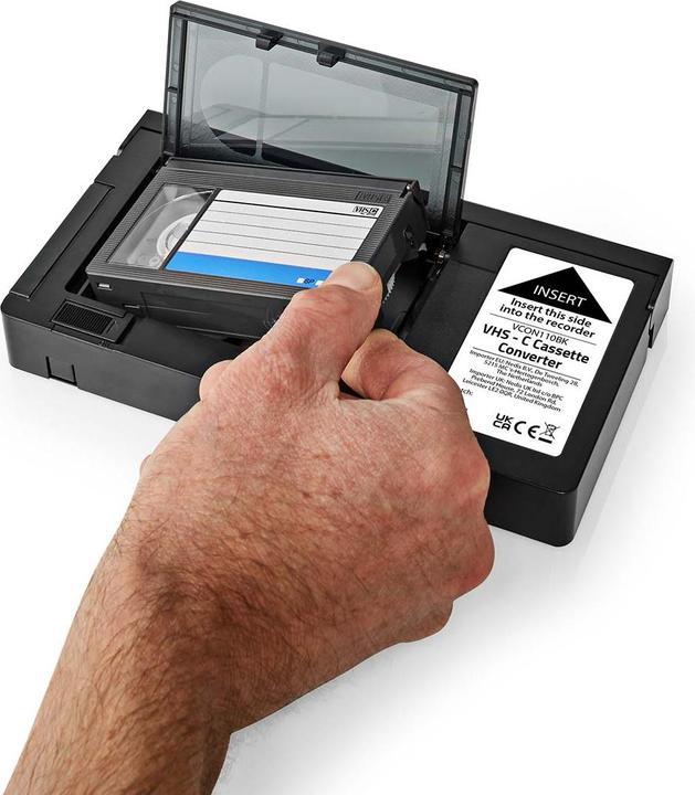 Actual product image Nedis VHS Converter Conversion: VHS-C to VHS Plug and Play Black
