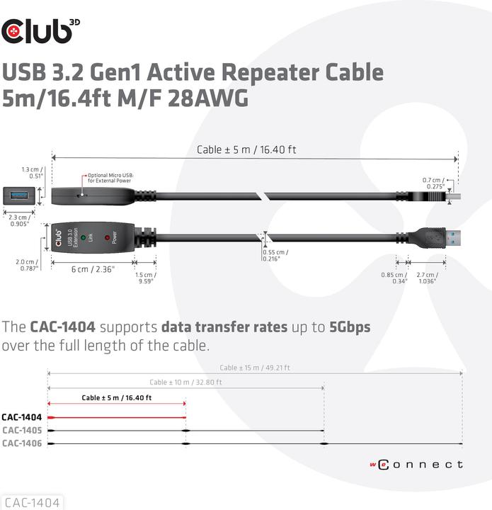 Produktbild Club 3D USB A – USB A (5 m, USB 3.2)