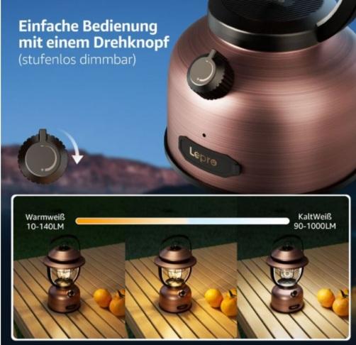 Immagine prodotto Lepro LED Retro Camping-Laterne mit Powerbank-Funktion