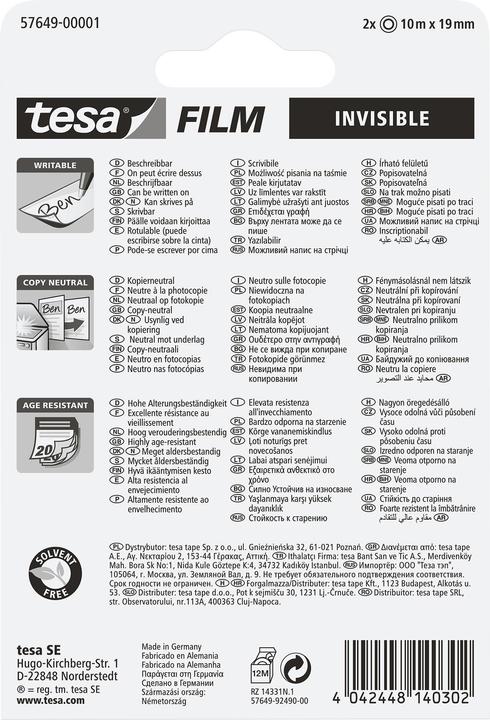 Produktbild tesa 2x tesafilm INVISIBLE, matt-unsichtbar, alterungsbeständig und reissfest (19 mm)