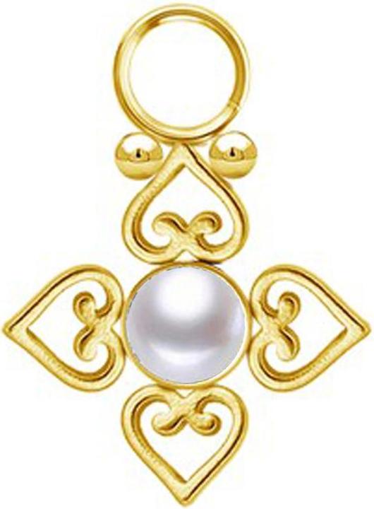 Immagine prodotto Star Piercing Anhänger vergoldet Perle weiss vier filigrane Herzen (senza ottone, Acciaio chirurgico 316L)